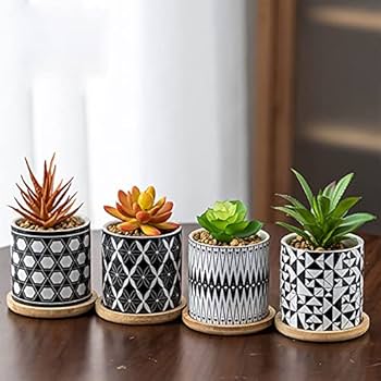 陶磁器 盆栽鉢 多肉植物 植木鉢 陶器鉢 装飾品 陶器 現代工芸品 置物 植木鉢 2点セット おしゃれ 陶器 和風 皿付き(波うさぎ)角鉢